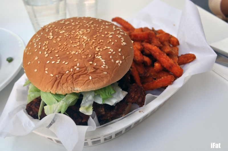Soft shell crab burger with sweet potato fries