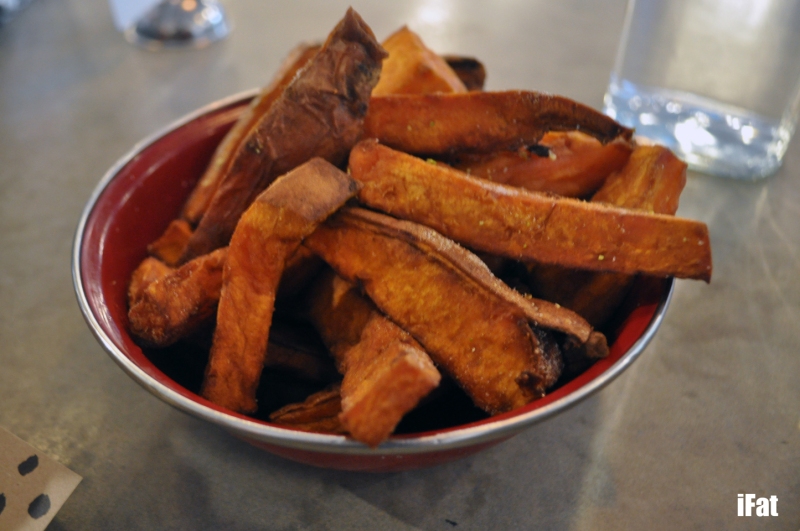 Sweet potato chips with a sprinkle of salt