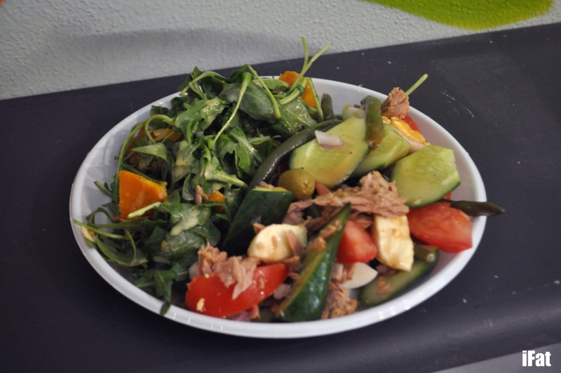 Left: Pumpkin and rocket salad.  Right: Chunky tuna salad