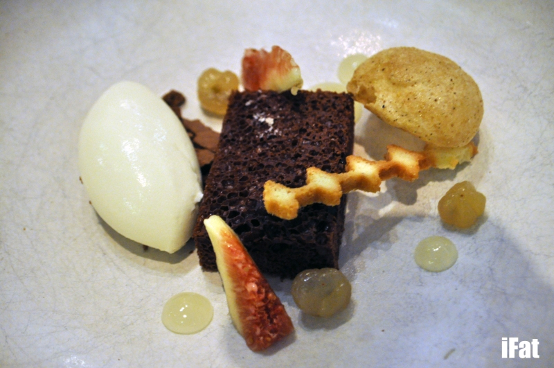 Aerated chocolate with fig leaf ice cream and lemon aspen.