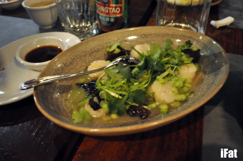 Steamed scallops, woodear mushrooms, asparagus, white soy and yuzu