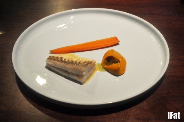 Steamed flounder with roasted carrot